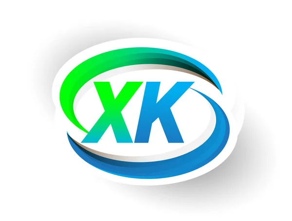 Första Bokstaven Logotyp Företagsnamn Färgad Blå Och Grön Swoosh Design — Stock vektor
