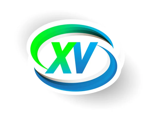 Letra Inicial Logotipo Nombre Empresa Color Azul Verde Diseño Swoosh — Vector de stock