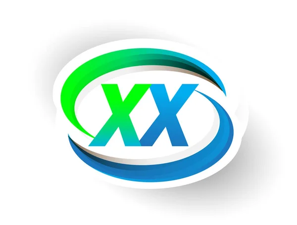 Letra Inicial Logotipo Nombre Empresa Color Azul Verde Diseño Swoosh — Vector de stock