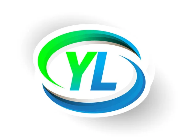 最初的字母Yl标识公司的名称为彩色蓝色和绿色的Swoosh设计 现代标识概念 企业和公司标识的矢量标识 — 图库矢量图片