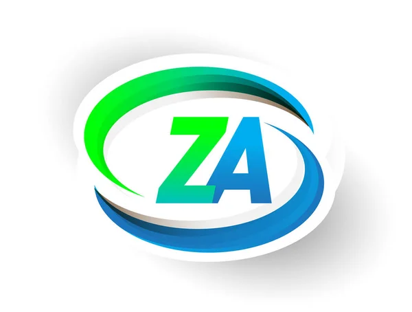 最初的字母Za标识公司名称为彩色蓝色和绿色的Swoosh设计 现代标识概念 企业和公司标识的矢量标识 — 图库矢量图片