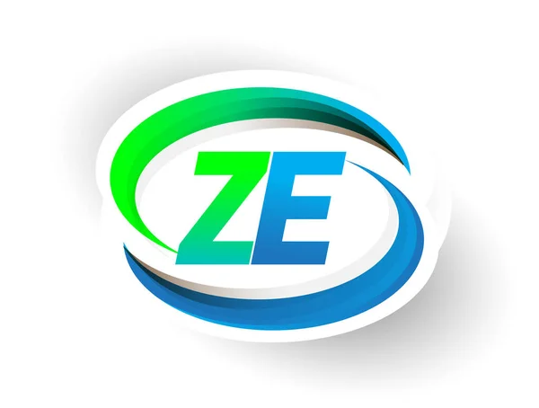 最初的字母Ze标识公司的名称为彩色蓝色和绿色的Swoosh设计 现代标识概念 企业和公司标识的矢量标识 — 图库矢量图片