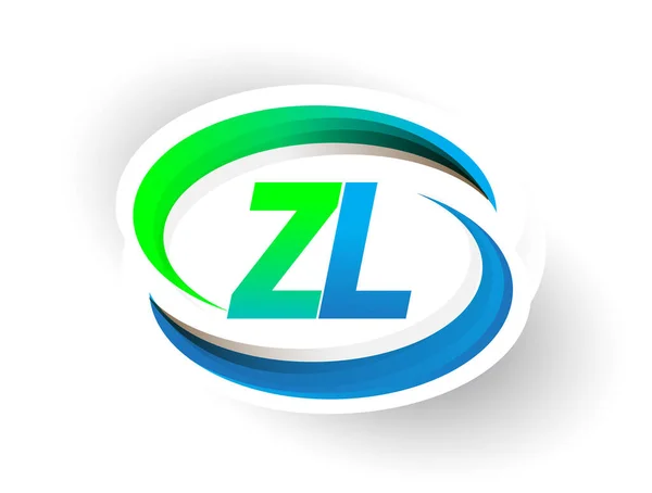 初期の手紙Zlロゴタイプ会社の名前は青と緑のスウッシュのデザイン 現代のロゴコンセプトを着色しました ビジネスと会社のアイデンティティのためのベクトルロゴ — ストックベクタ