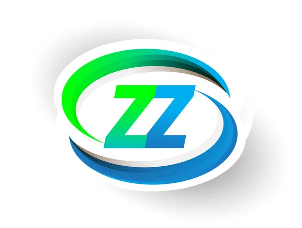 最初的字母Zz标识公司的名称为彩色蓝色和绿色的Swoosh设计 现代标识概念 企业和公司标识的矢量标识 — 图库矢量图片