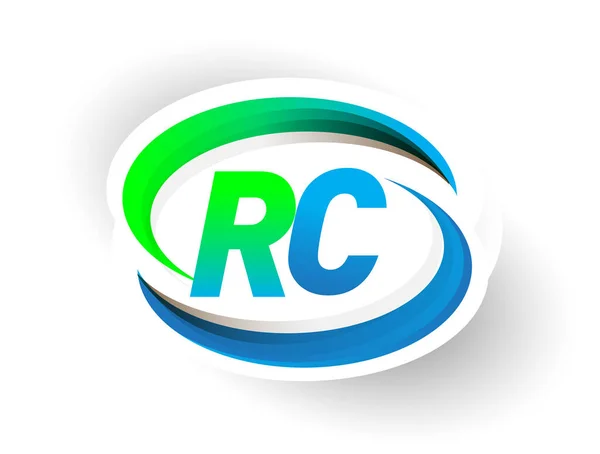 頭文字のRcロゴタイプ会社名は青と緑のスウッシュデザイン モダンなロゴコンセプトを着色しました ビジネスと会社のアイデンティティのためのベクトルロゴ — ストックベクタ