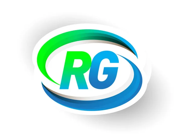 初期の文字Rgのロゴタイプ会社名は青と緑のスウッシュデザイン 現代のロゴコンセプトを着色しました ビジネスと会社のアイデンティティのためのベクトルロゴ — ストックベクタ