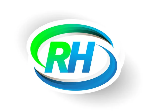 頭文字のRhのロゴタイプ会社名は青と緑のスウッシュのデザイン モダンなロゴコンセプトを着色しました ビジネスと会社のアイデンティティのためのベクトルロゴ — ストックベクタ