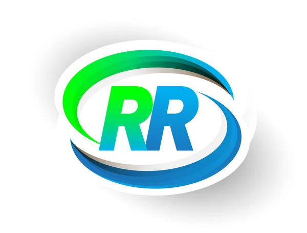 頭文字のRrロゴタイプ社名は青と緑のスウッシュデザイン モダンなロゴコンセプト ビジネスと会社のアイデンティティのためのベクトルロゴ — ストックベクタ