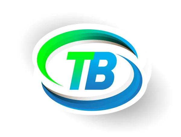 初期の文字Tbのロゴタイプ会社名は青と緑のスウッシュのデザイン 現代のロゴコンセプトを着色しました ビジネスと会社のアイデンティティのためのベクトルロゴ — ストックベクタ