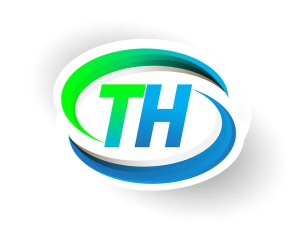 首字母Th标识公司的名称为彩色蓝色和绿色的Swoosh设计 现代标识概念 企业和公司标识的矢量标识 — 图库矢量图片