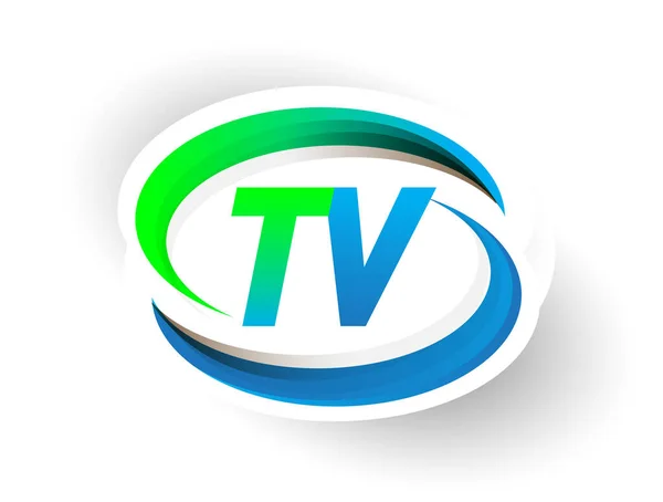 Letra Inicial Logotipo Nombre Empresa Color Azul Verde Swoosh Diseño — Vector de stock