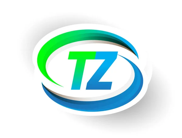 最初的字母Tz标识公司的名称为彩色蓝色和绿色的Swoosh设计 现代标识概念 企业和公司标识的矢量标识 — 图库矢量图片