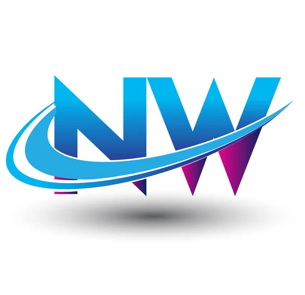 最初的字母Nw标志公司的名称有色蓝色和洋红色Swoosh设计 企业和公司标识的矢量标识 — 图库矢量图片
