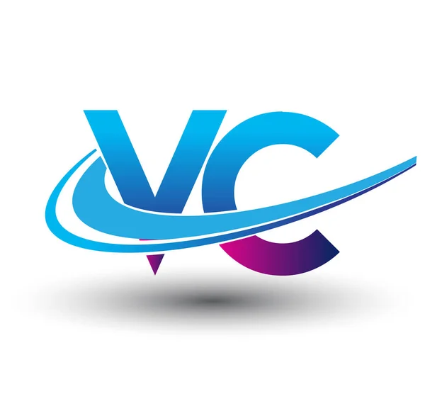 Vclogotype公司名称的首字母是蓝色和洋红色的Swoosh设计 企业和公司标识的矢量标识 — 图库矢量图片