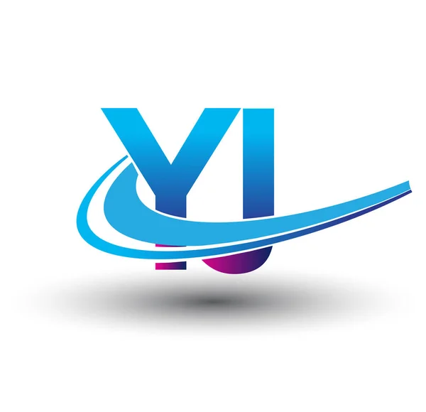 Letra Inicial Logotipo Nombre Empresa Color Azul Magenta Swoosh Diseño — Vector de stock