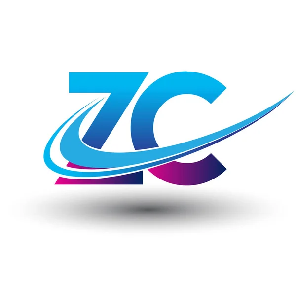 最初的字母Zc标志公司的名称有色蓝色和洋红色Swoosh设计 企业和公司标识的矢量标识 — 图库矢量图片