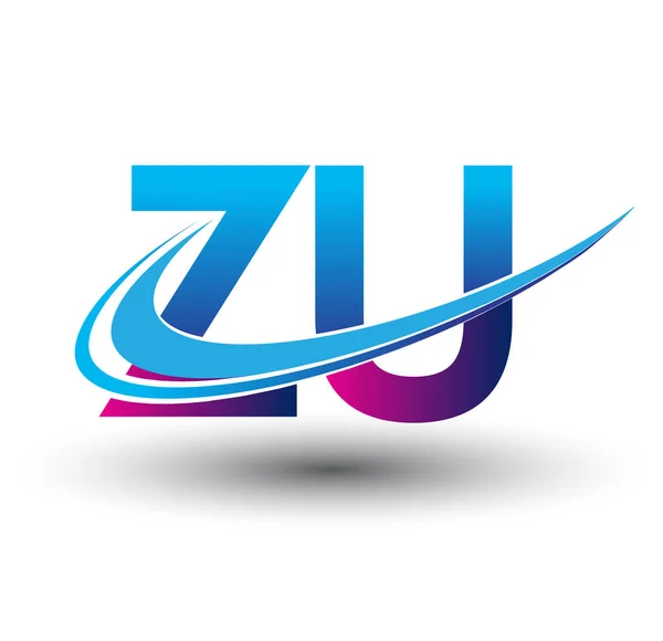 最初的字母Zu标识公司的名称是彩色蓝色和洋红色的Swoosh设计 企业和公司标识的矢量标识 — 图库矢量图片