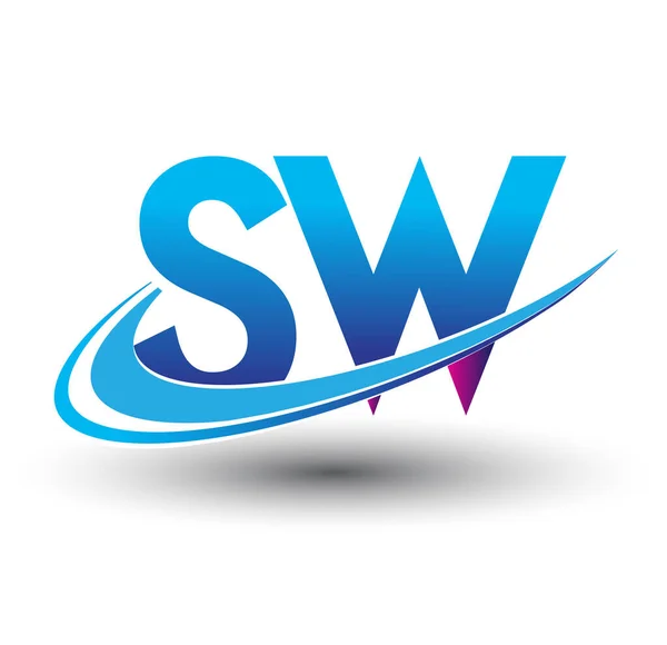 頭文字のSwロゴタイプ社名は青とマゼンタのスウッシュデザイン ビジネスと会社のアイデンティティのためのベクトルロゴ — ストックベクタ