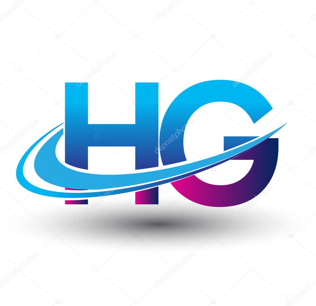 Initial letter HG logotype company name colored blue and magenta swoosh design. vector logo for business and company identity.