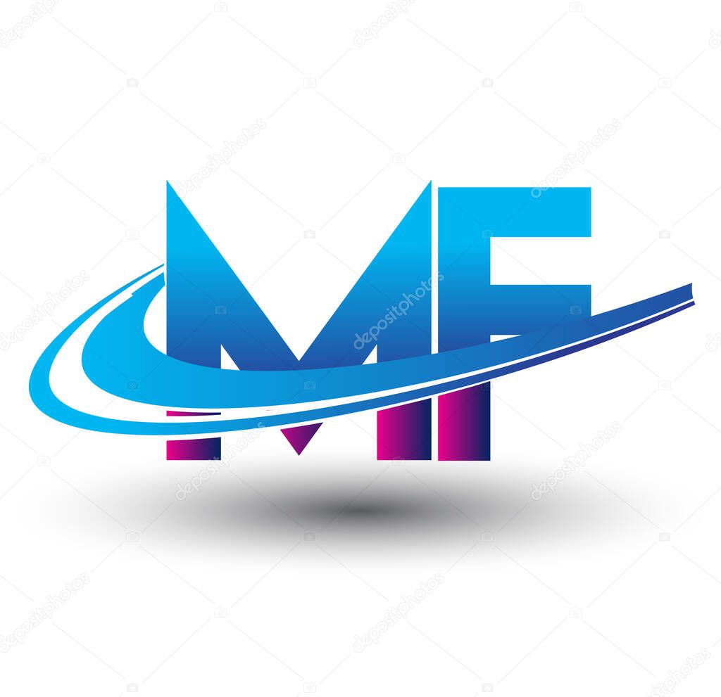 initial letter MF logotype company name colored blue and magenta swoosh design. vector logo for business and company identity.