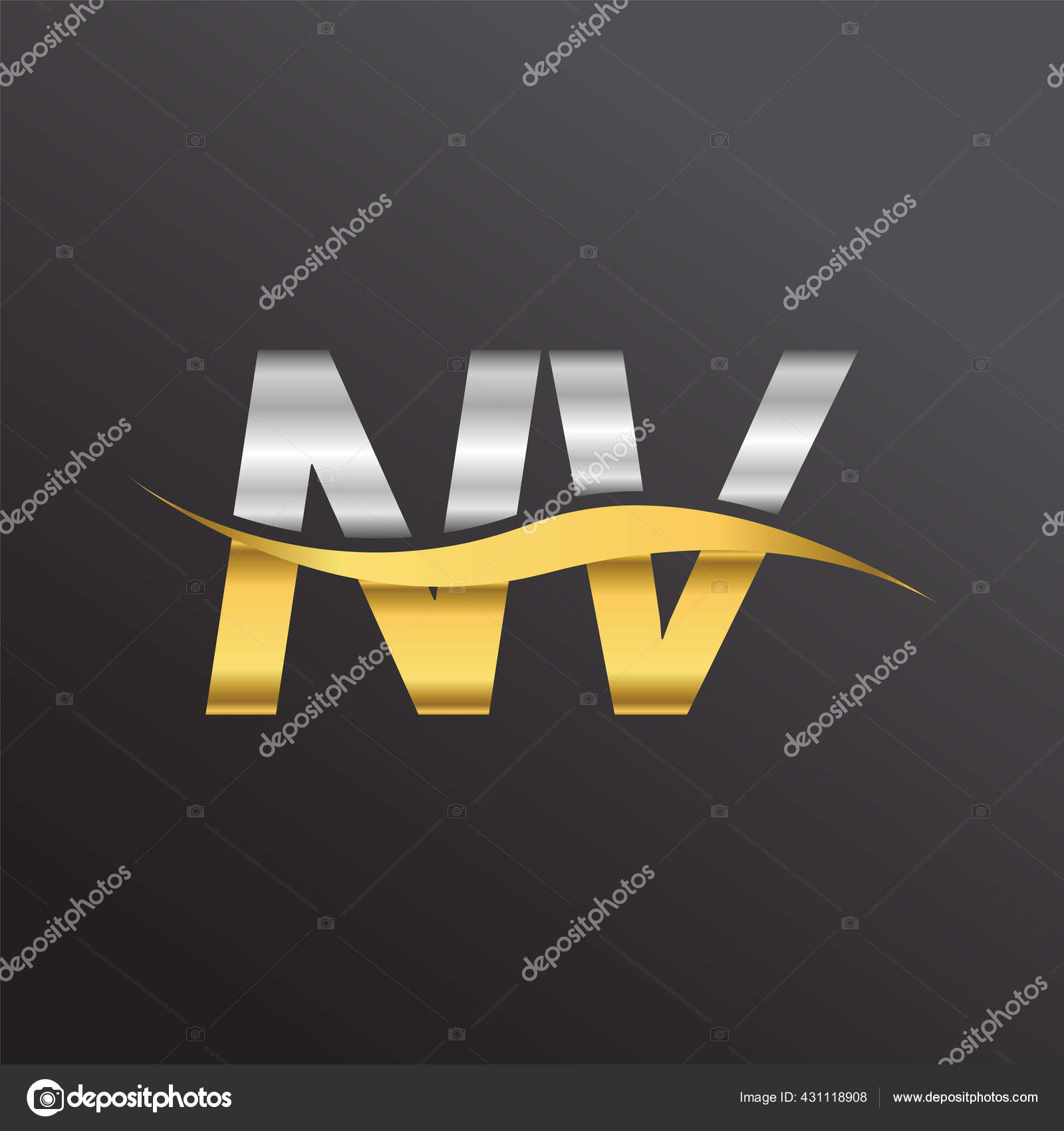 Initial Letter Logo Company Name Gold Silver Color Swoosh Design