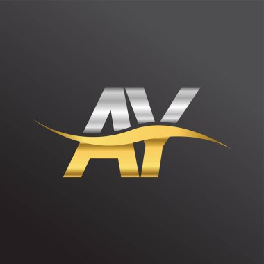 İlk harf AY şirketi adı altın ve gümüş rengi Swoosh tasarımı. İş ve şirket kimliği için vektör logosu.