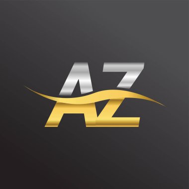İlk harf AZ şirketi adı altın ve gümüş rengi Swoosh tasarımı. İş ve şirket kimliği için vektör logosu.