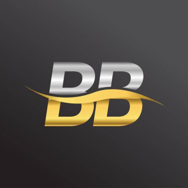 İlk harf BB logosu. Altın ve gümüş rengi Swoosh tasarımı. İş ve şirket kimliği için vektör logosu.