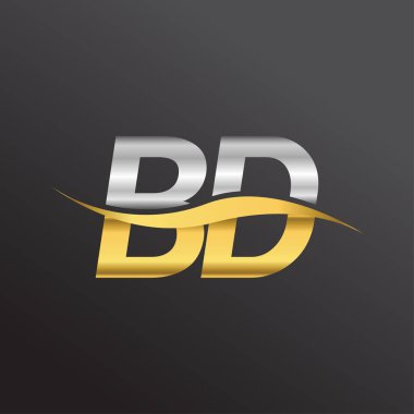 İlk harf BD logosu. Altın ve gümüş rengi Swoosh tasarımı. İş ve şirket kimliği için vektör logosu.