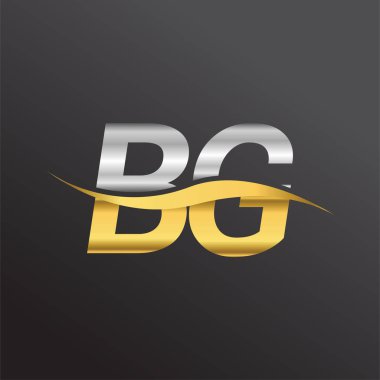 İlk harf logosu BG şirketinin adı altın ve gümüş rengi Swoosh tasarımı. İş ve şirket kimliği için vektör logosu.