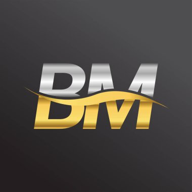 İlk harf logosu BM şirketinin adı altın ve gümüş rengi Swoosh tasarımı. İş ve şirket kimliği için vektör logosu.