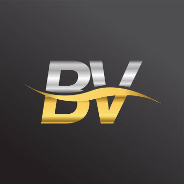 İlk harf logosu BV şirketinin adı altın ve gümüş rengi Swoosh tasarımı. İş ve şirket kimliği için vektör logosu.