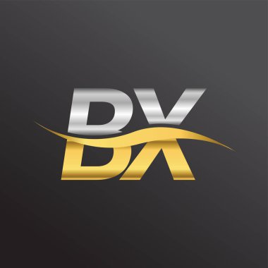 İlk harf logosu BX şirketinin adı altın ve gümüş rengi Swoosh tasarımı. İş ve şirket kimliği için vektör logosu.