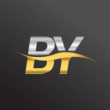 İlk harf logosu. Şirketin adı Altın ve Gümüş Renk Swoosh Tasarımı. İş ve şirket kimliği için vektör logosu.