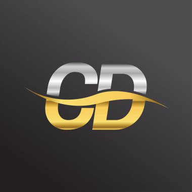 İlk harf logo CD 'si şirketinin adı altın ve gümüş rengi Swoosh tasarımı. İş ve şirket kimliği için vektör logosu.