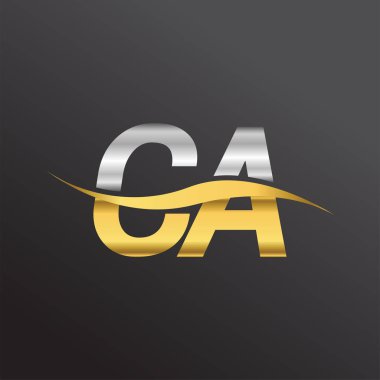 İlk harf logosu CA şirketinin adı altın ve gümüş rengi swoosh tasarımı. İş ve şirket kimliği için vektör logosu.