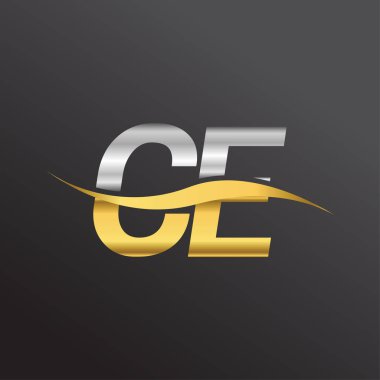 İlk harf, CE şirketinin altın ve gümüş renkli logosu. İş ve şirket kimliği için vektör logosu.