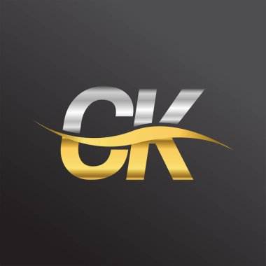İlk harf CK şirketinin adı altın ve gümüş rengi Swoosh tasarımı. İş ve şirket kimliği için vektör logosu.