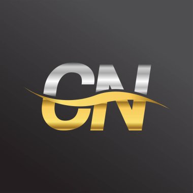İlk harf logosu CN şirketinin adı altın ve gümüş rengi Swoosh tasarımı. İş ve şirket kimliği için vektör logosu.