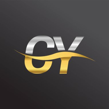 İlk harf logosu CY şirketinin adı Altın ve Gümüş rengi Swoosh tasarımı. İş ve şirket kimliği için vektör logosu.
