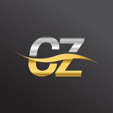 İlk harf logosu CZ şirketinin adı altın ve gümüş rengi Swoosh tasarımı. İş ve şirket kimliği için vektör logosu.