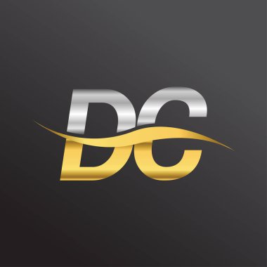 İlk harf logosu DC şirketinin adı Altın ve Gümüş rengi Swoosh tasarımı. İş ve şirket kimliği için vektör logosu.