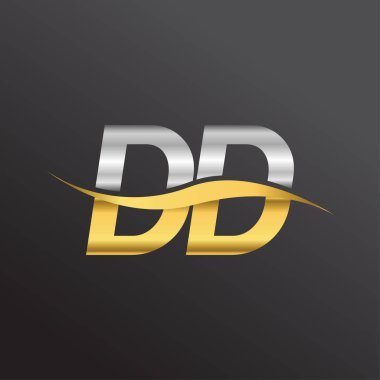 İlk harf DD şirketinin adı altın ve gümüş rengi Swoosh tasarımı. İş ve şirket kimliği için vektör logosu.