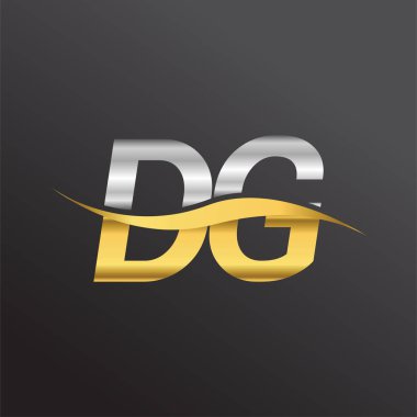 İlk harf logosu DG şirketinin adı Altın ve Gümüş rengi Swoosh tasarımı. İş ve şirket kimliği için vektör logosu.