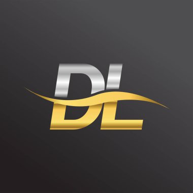 İlk harf logosu DL şirketinin adı altın ve gümüş rengi Swoosh tasarımı. İş ve şirket kimliği için vektör logosu.