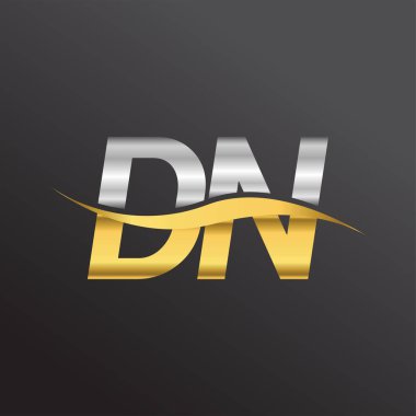 İlk harf logosu DN şirketinin adı altın ve gümüş rengi Swoosh tasarımı. İş ve şirket kimliği için vektör logosu.