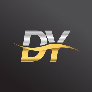 İlk harf olarak DY şirketinin adı altın ve gümüş rengi Swoosh tasarımı. İş ve şirket kimliği için vektör logosu.