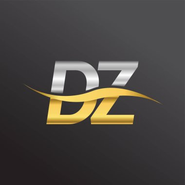 İlk harf DZ şirket adı altın ve gümüş rengi swoosh tasarımı. İş ve şirket kimliği için vektör logosu.