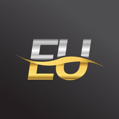 İlk harf logosu, AB 'nin altın ve gümüş rengi Swoosh tasarımının adı. İş ve şirket kimliği için vektör logosu.