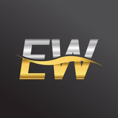 İlk harf logosu EW şirketinin adı altın ve gümüş rengi Swoosh tasarımı. İş ve şirket kimliği için vektör logosu.
